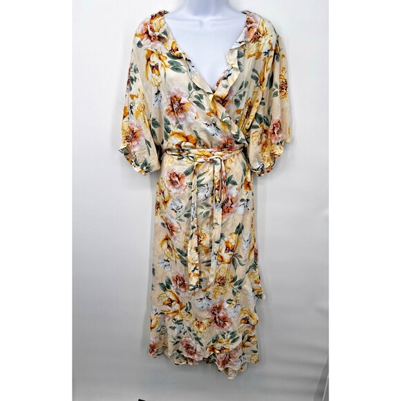Old Navy rap Mid  Dress Women 3X Multi Pink‎  Floral layered Cotton Wrap V Neck - Picture 3 of 13